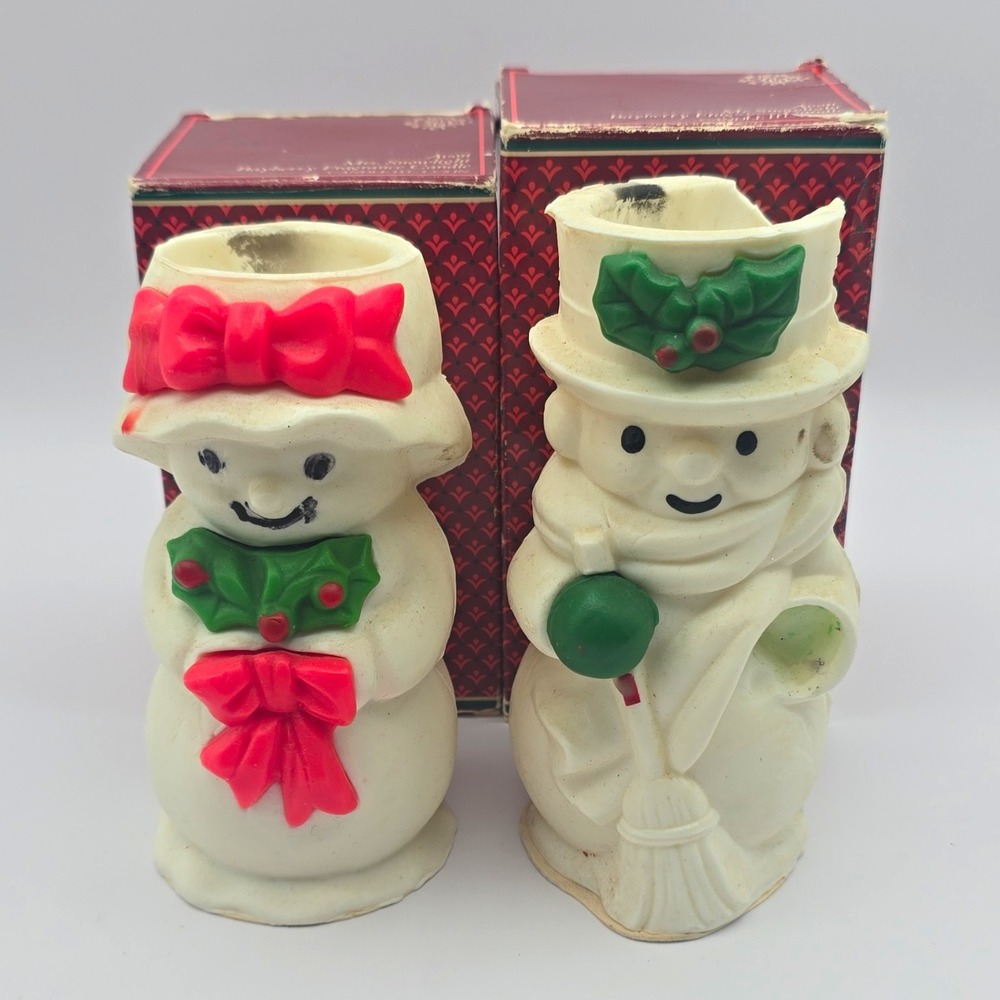 Avon Mr & Mrs Snowlight Bayberry Candles Vintage Christmas Decorative Boxed Used